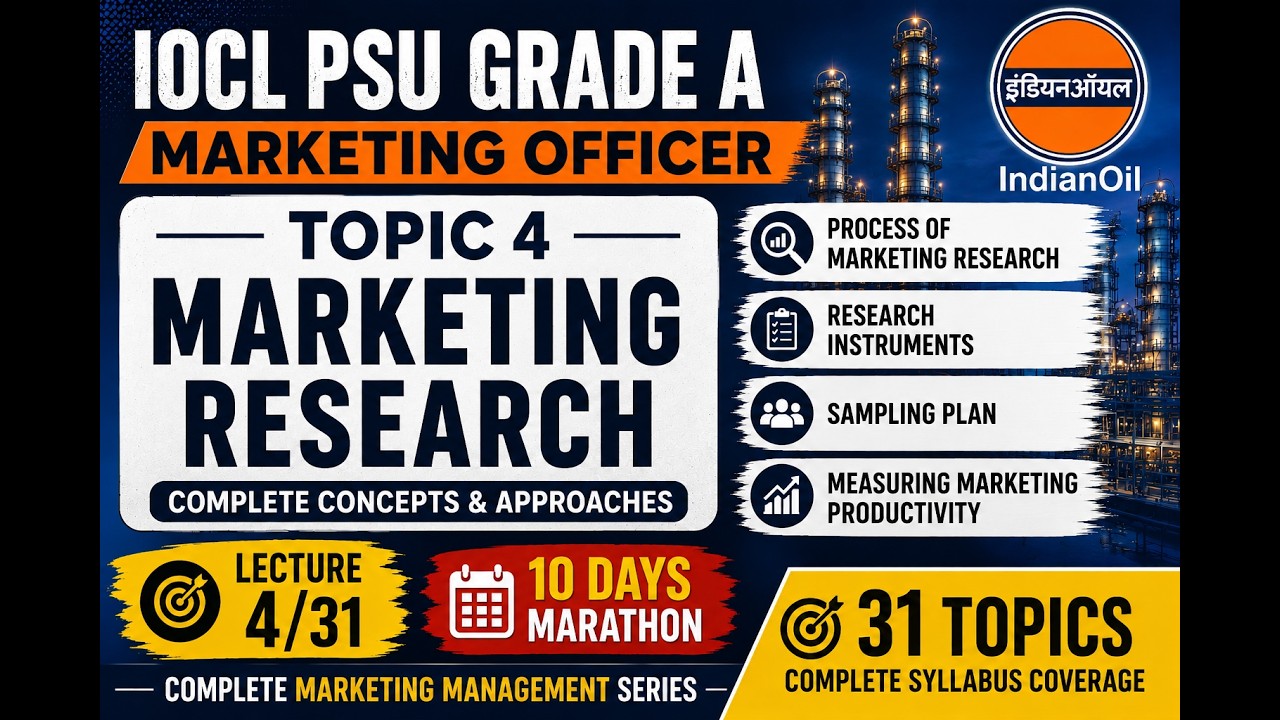 IOCL PSU Grade A Marketing Officer | Marketing Research Lecture 4/31 | 10 Days Marathon | 20 MCQs