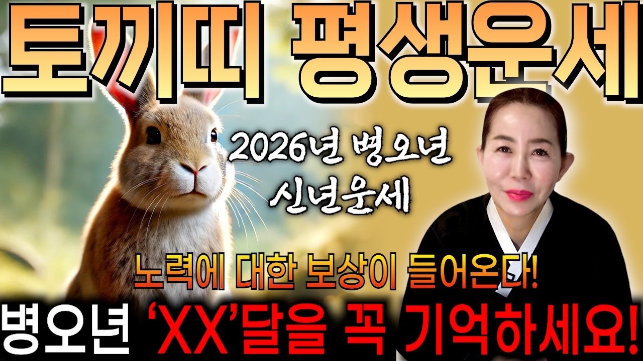 ✨2026년 병오년 토끼띠운세✨힘들었던 2025년은 끝나고 금전,귀인,문서 다 들어오는 나이는 몇살?! 2026년 초대박나는 운세?! 63년생 75년생 87년생 51년생 운세