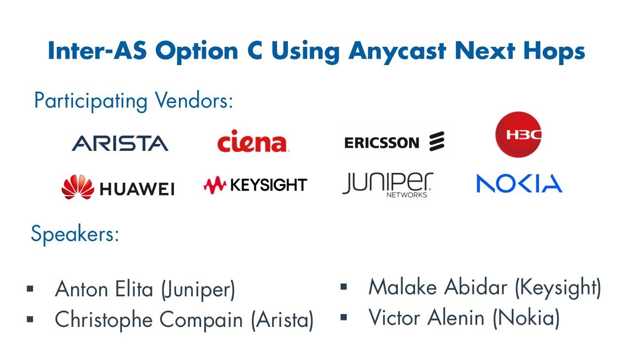Inter AS Option C Using Anycast Next Hops - EANTC Multi-Vendor MPLS&SDN Interop Showcase 2025