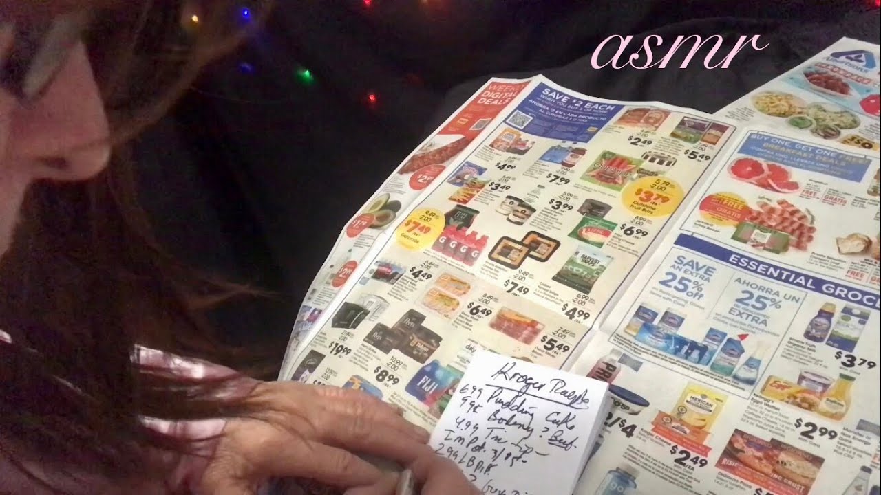 Quiet 🎧 Late Night Sorting thru Grocery Ads, making Grocery List Kool Aid chewing gum ASMR