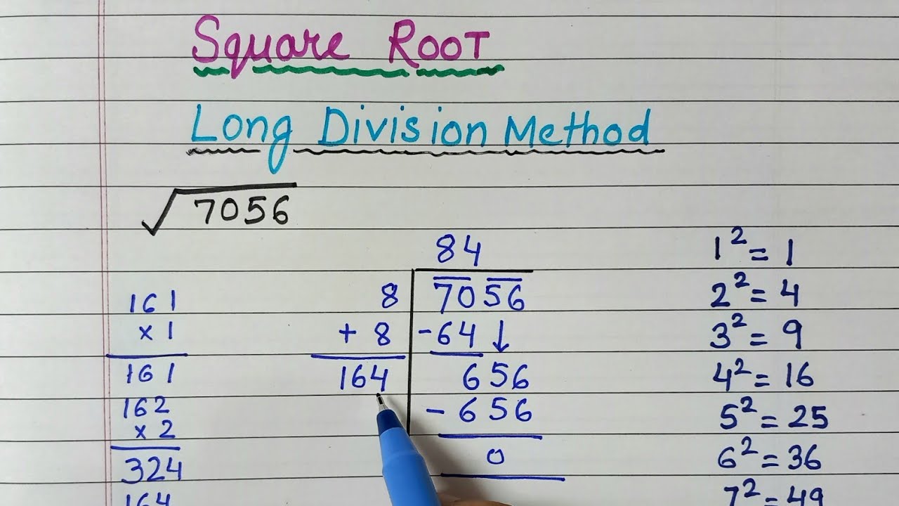 Square root of 7056 by Long Division Method