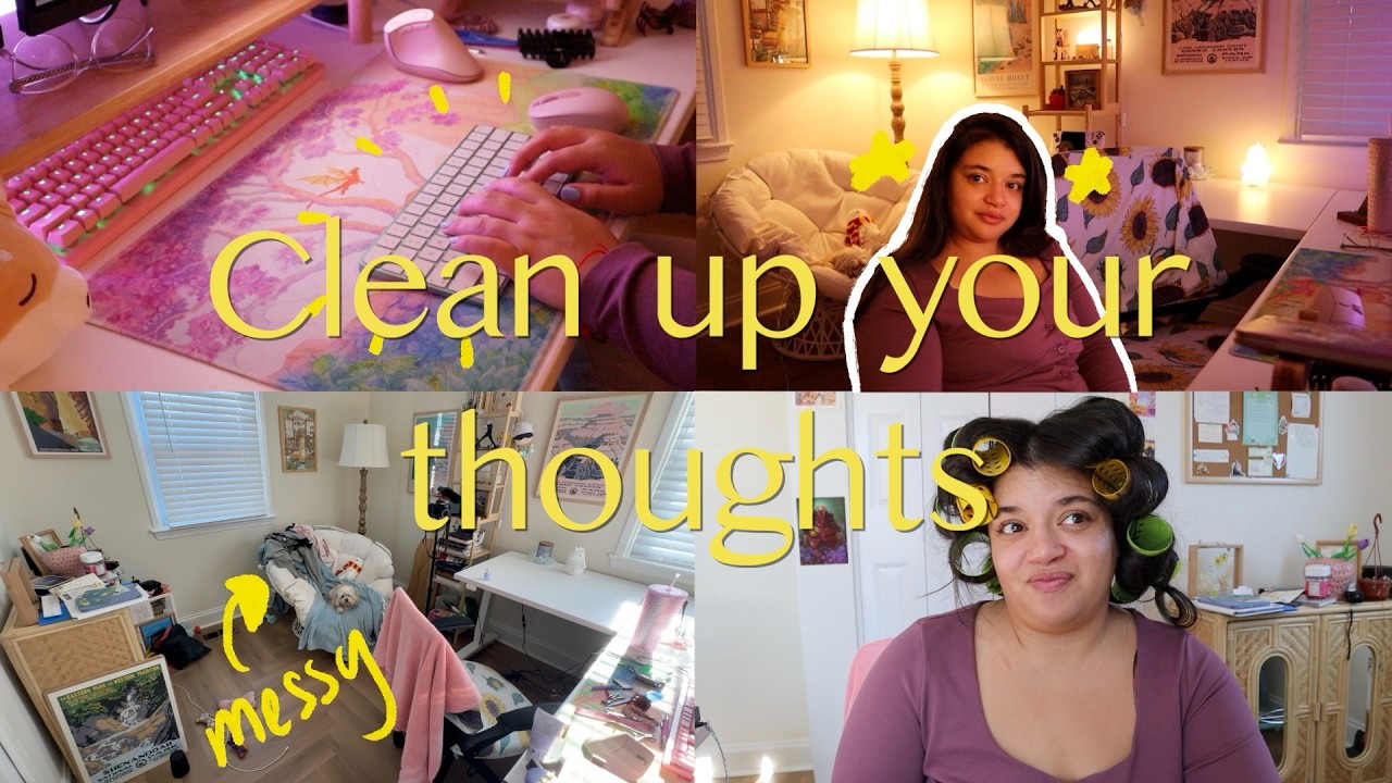 decluttering my messy office and brainstorming my novel 💜 | a writing vlog
