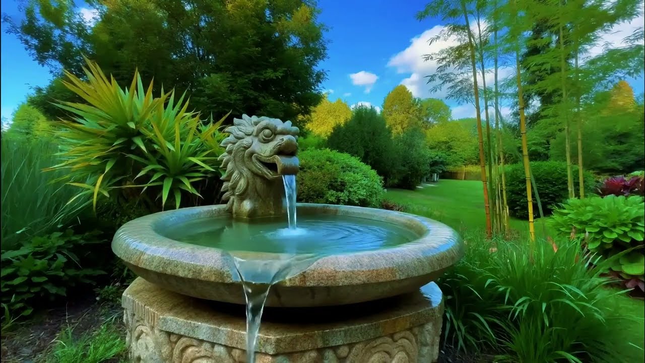 💧 Peaceful Garden Fountain Sounds with Soft Instrumental Music 🌿 Nature Calm Ambience