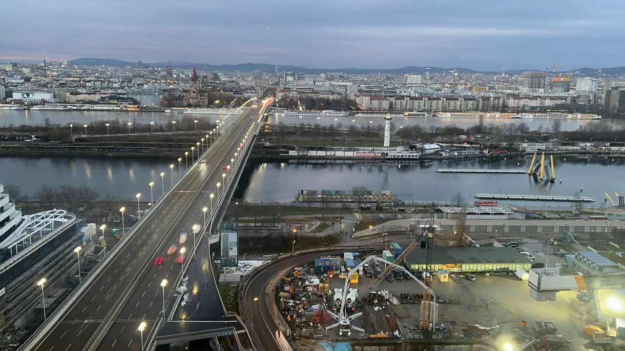 Scene of the bridge crossing the Dunabe river in Vienna