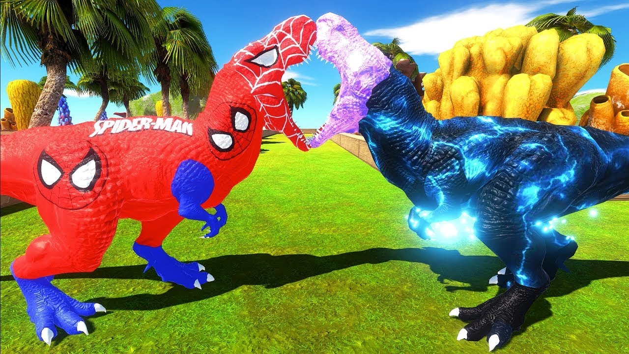 SPIDERMAN T-REX vs ELECTRO T-REX DEATH RUN JUNGLE - Animal Revolt Battle Simulator