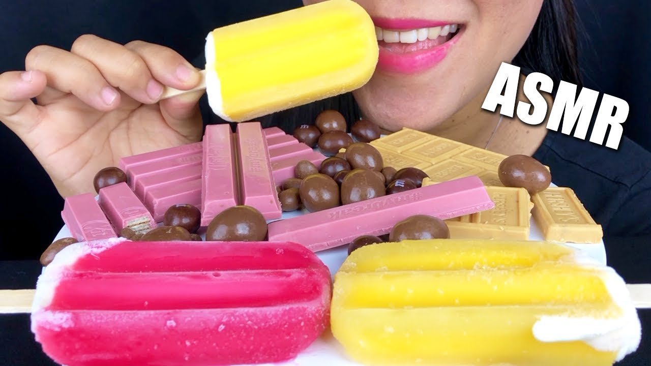 ASMR CHOCOLATE + COLORED ICE CREAM BARS (Raspberry + Lemon) | LaniEats ASMR
