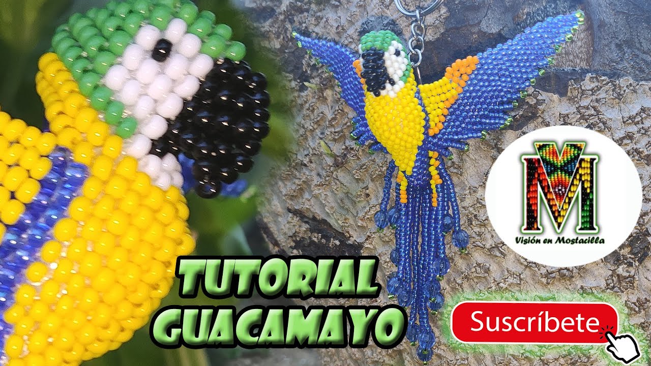 Guacamayo en chaquira o mostacilla.  Parte 5.