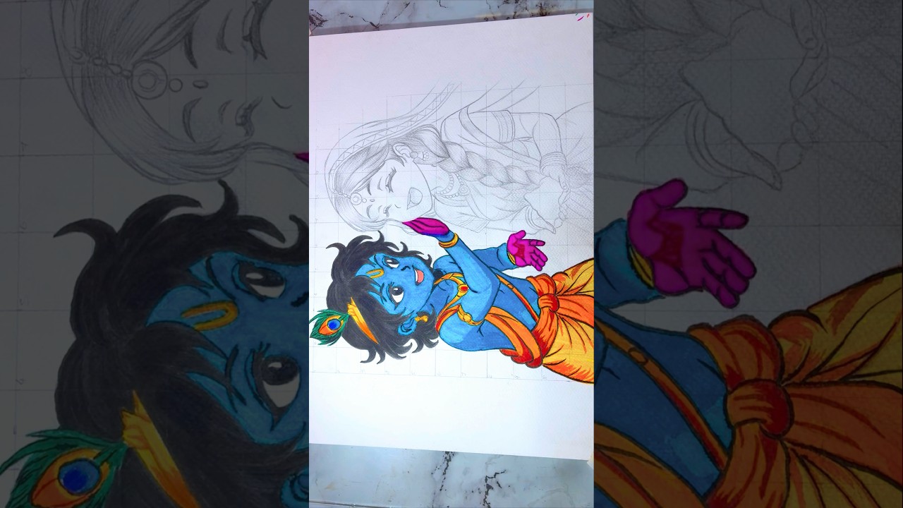 Krishna Holi drawing 🫟 #shorts #holi #krishna #art #drawing