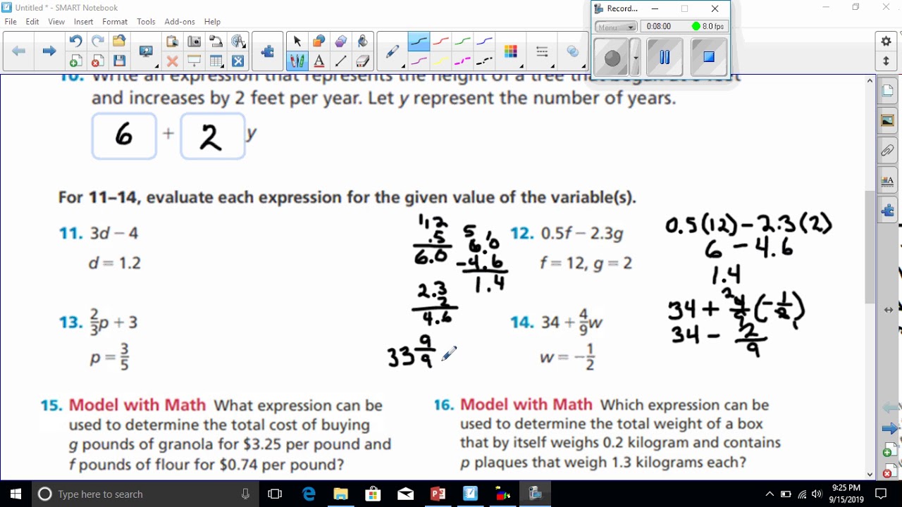 write and evaluate algebraic expressions hw video