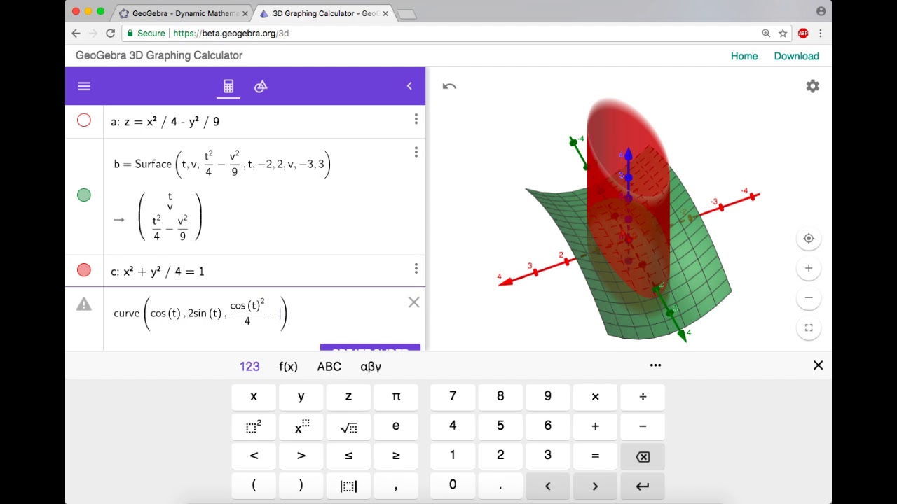 Creating a Pringle in GeoGebra 3D