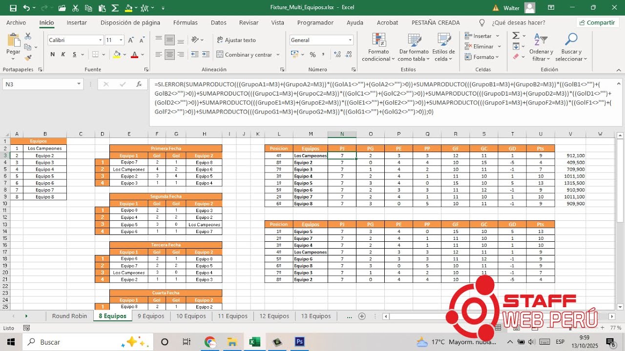 Sistema de Fixture para Torneos con Funciones Basicas de Excel
