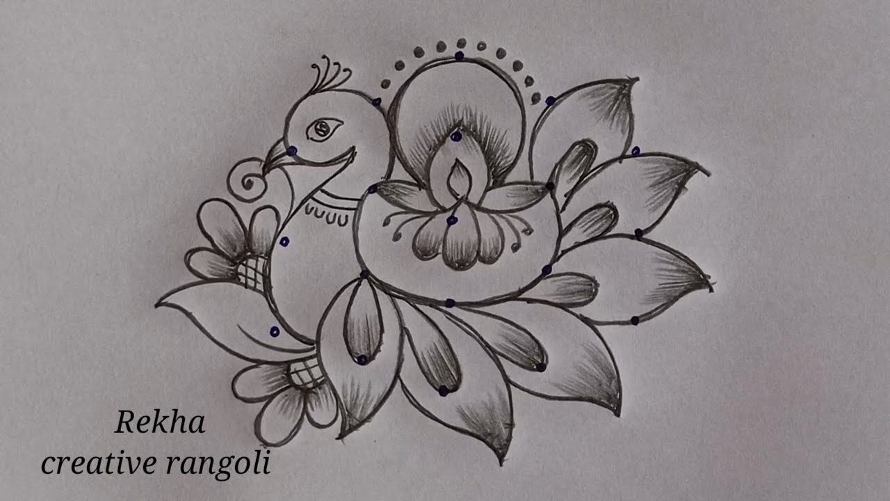 new year peacock rangoli (5*3) | deepam with peacock rangoli | new rangoli @rekhacreativerangoli