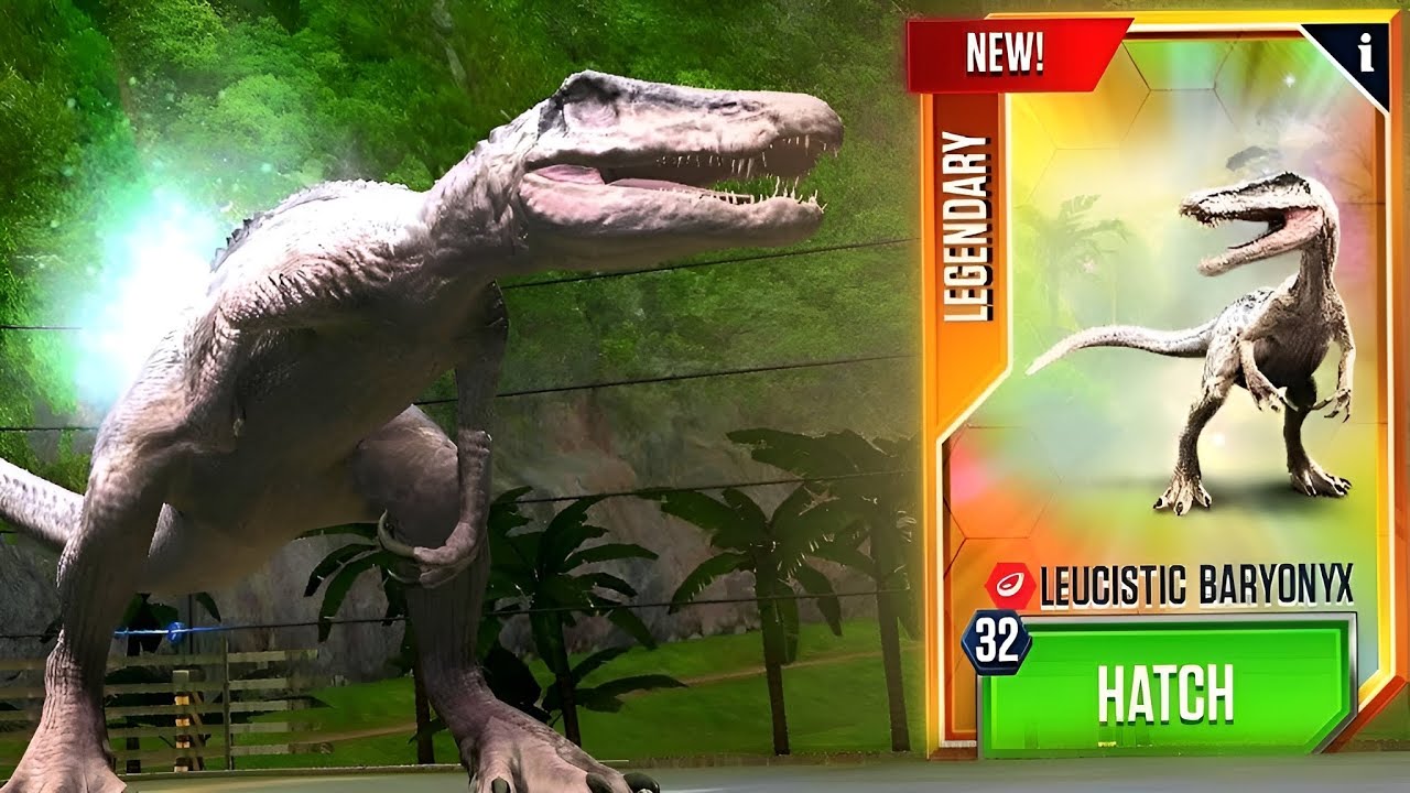 NEW LEGENDARY LEUCISTIC BARYONYX MAX LEVEL 40 | JURASSIC WORLD THE GAME