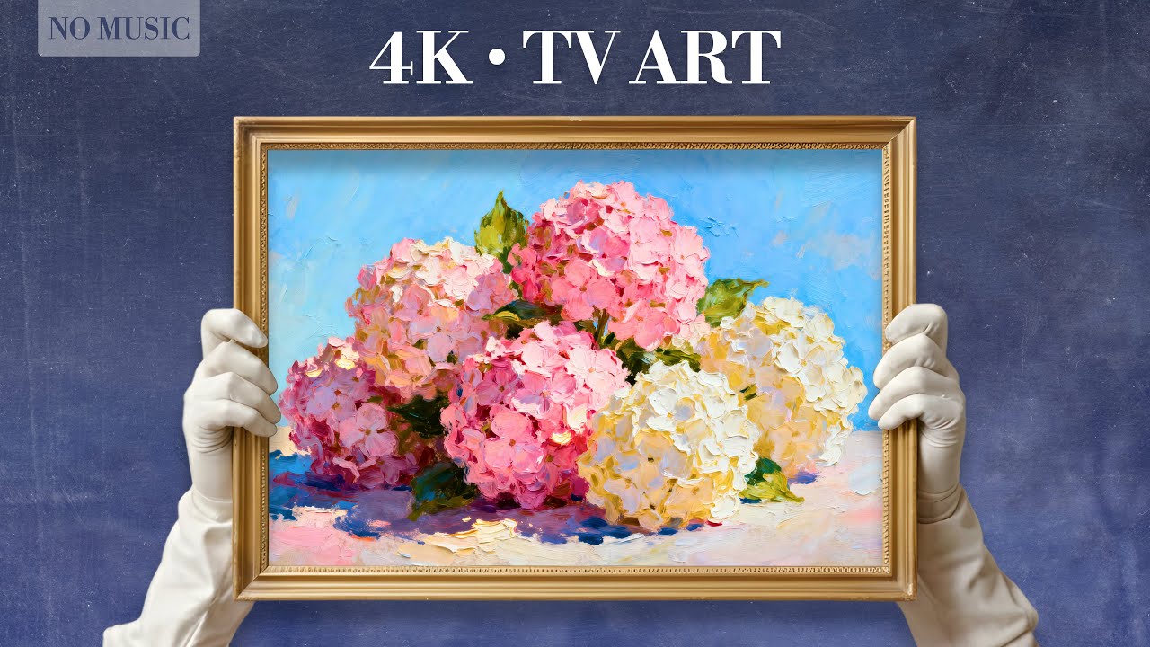 Romantic Pink Hydrangeas 4K Impasto Oil Painting | Frame TV Art Screensaver | No Music 2 Hou