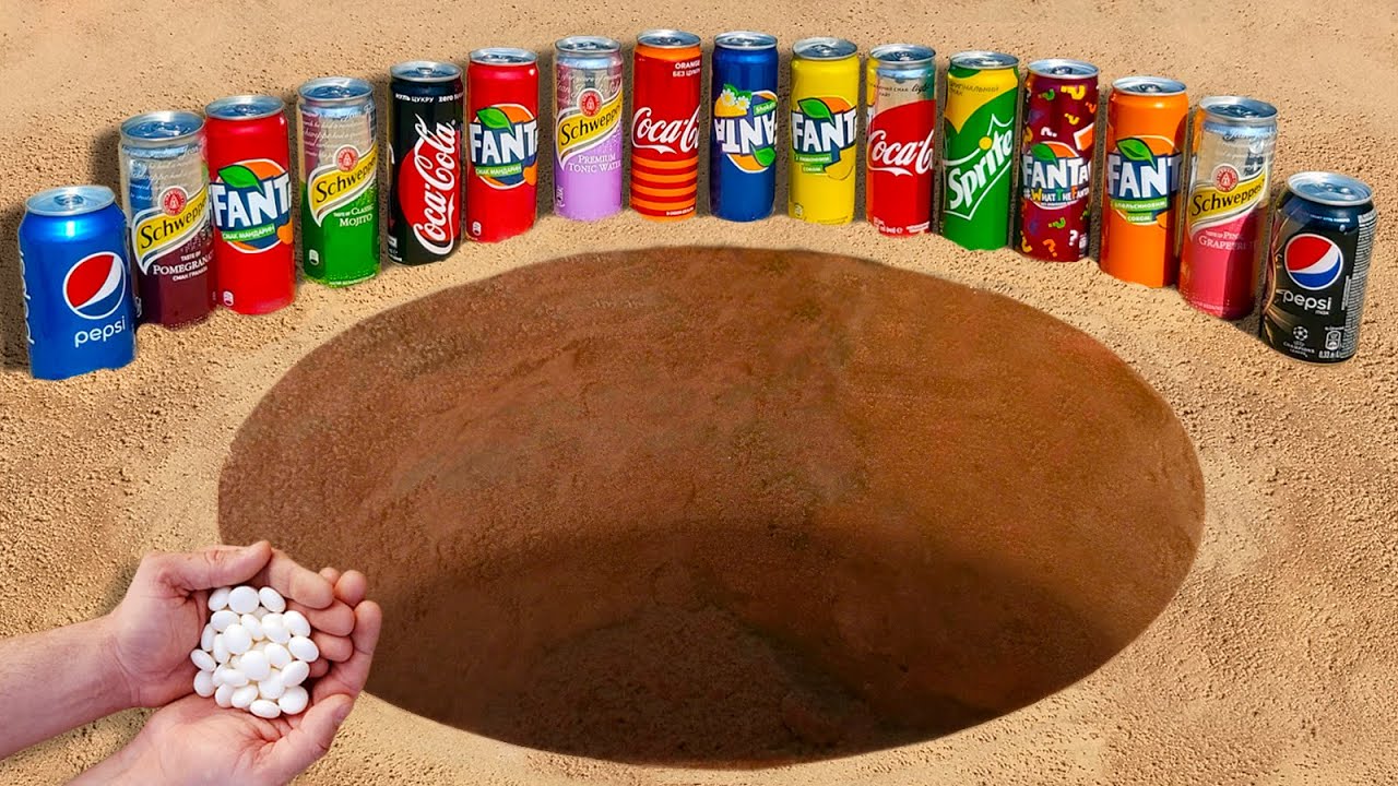 Experiment: Fanta, Coca Cola, Schweppes, Pepsi and Sprite vs Mentos Underground