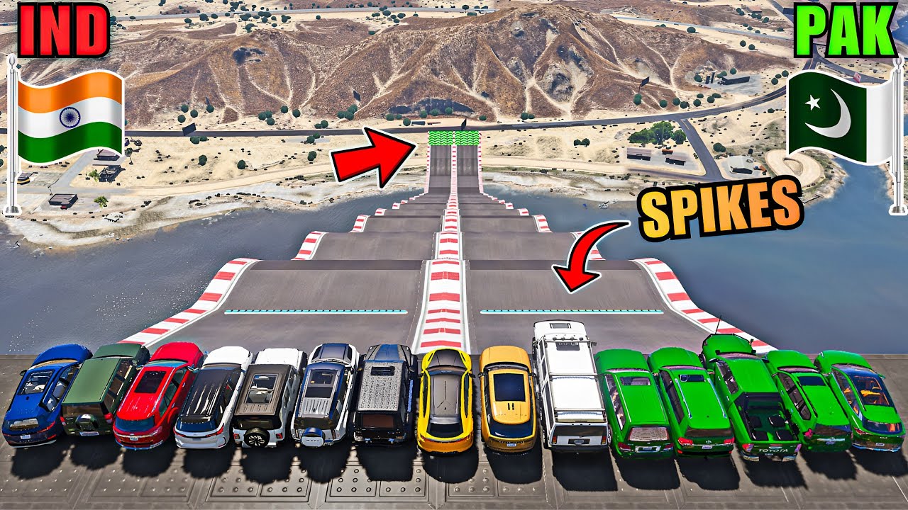 GTA 5 INDIA VS PAKISTAN VS LUXURY SUV CARS SPIKES BUMP JUMPING CHALLENGE | Gta 5 Gameplay