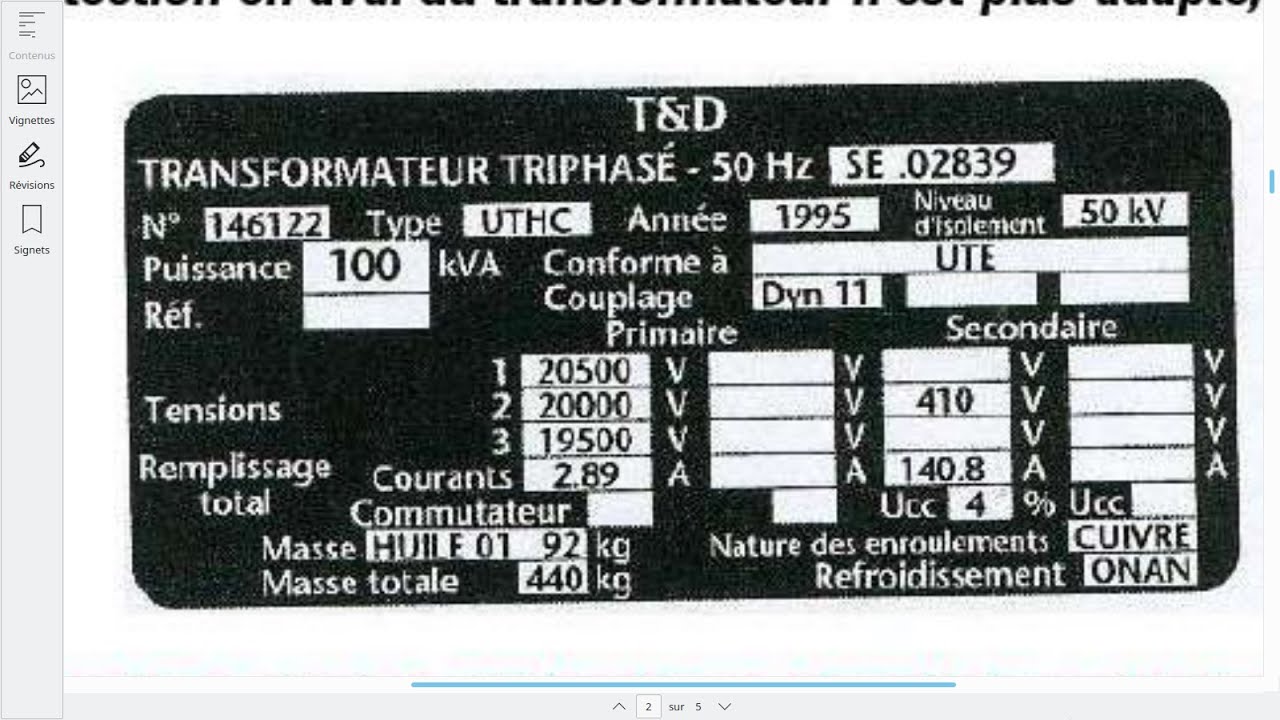 EP21# Plaque signalétique du transformateur triphasé# Modes de refroidissements ONAN ONAF OFAF