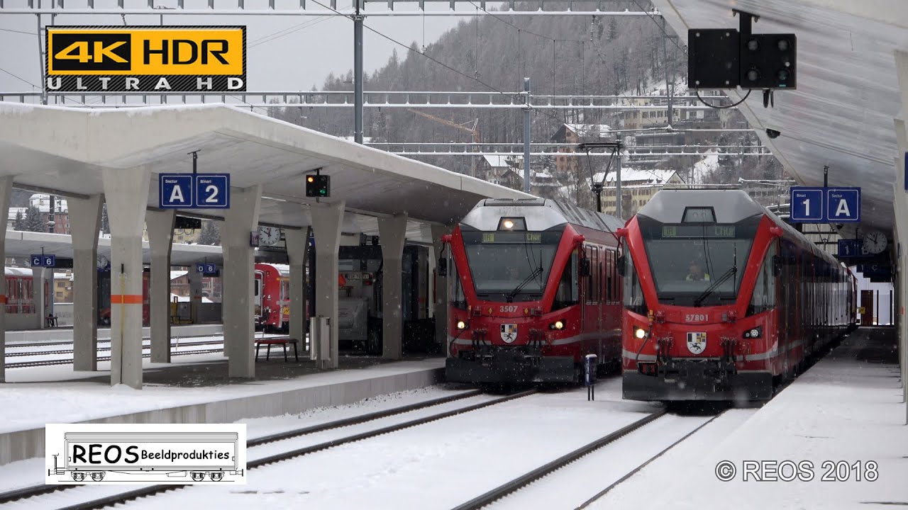 2018-11[4K] Bahnhof St. Moritz on the platform, the 