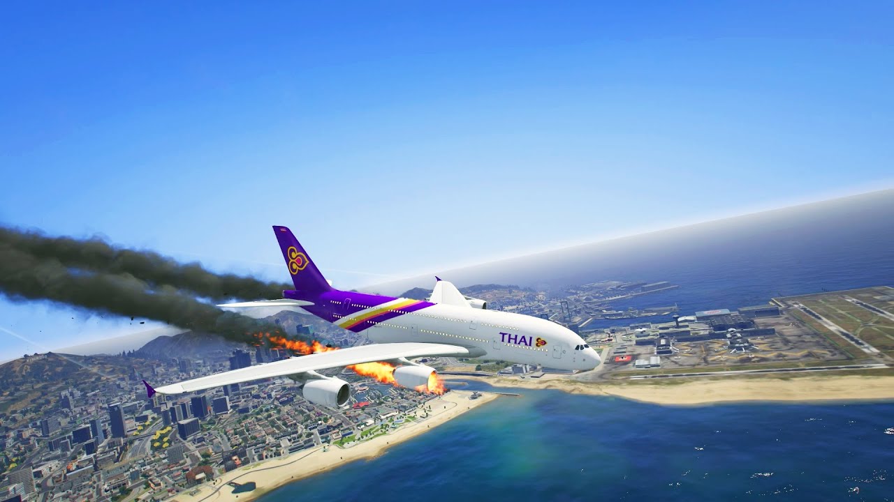 Airbus A380 Emergency Landing Engine Failed | GTA 5 | Realistic Photorealism Graphics Mod