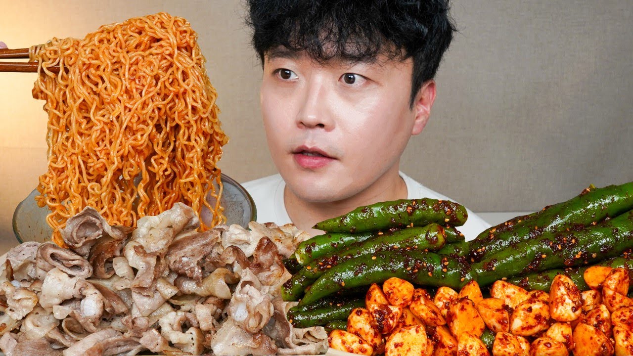 대패삼겹살 비빔면 땡초된장무침 마늘된장무침 고추된장무침 먹방 Pork Belly & Spicy Ramen ASMR MUKBANG REAL SOUND EATING SHOW