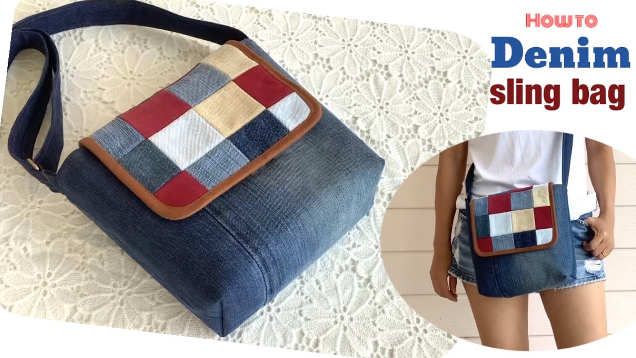 how to sew a denim sling bags tutorial,Diy sling bag, easy to sew sling bag tutorial,denim projects