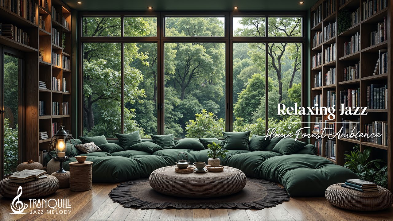 Forest View Jazz In Cozy Living Room | Relaxing Jazz Music For Relax, Therapy And Focus On Workin...