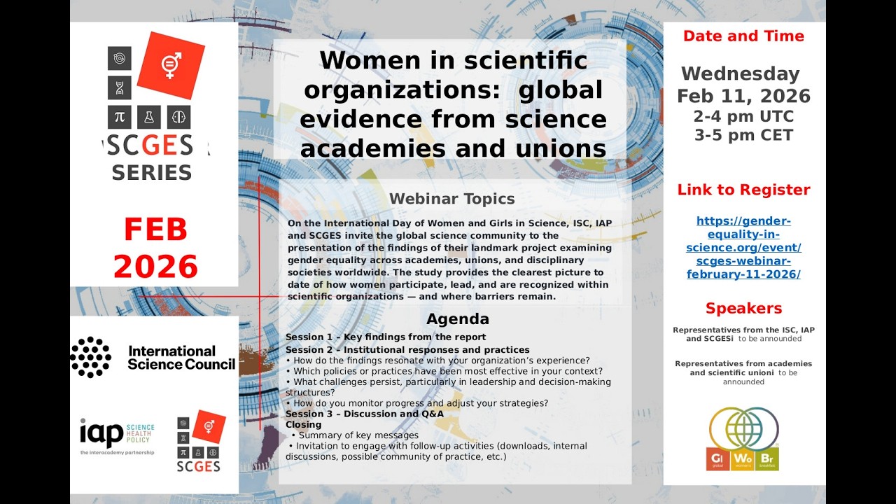 SCGES Webinar February 11 th 2026: Women in science academies and unions: global evidence