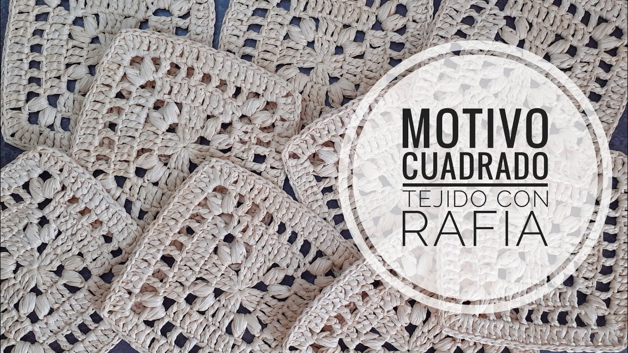 Motivo cuadrado, crochet, tejido con rafia. Granny square. Bolso de crochet (ganchillo)