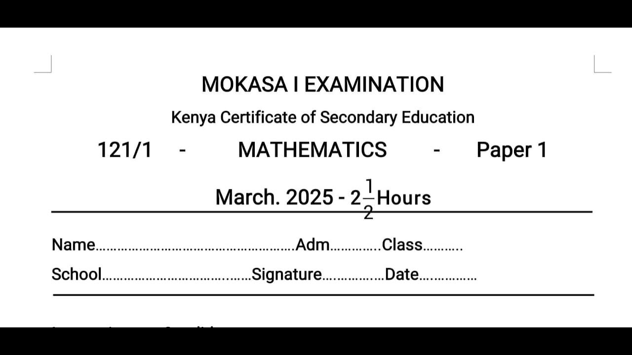 MOKASA 1 2025, MATHS PAPER 1 SECTION 1