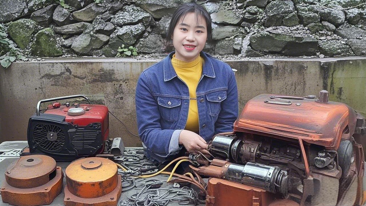 💡天才女孩挑战修复30Kw发电机组，被重物砸坏生锈，修复如初！Genius girl challenges to repair a 30Kw generator set！｜林果儿