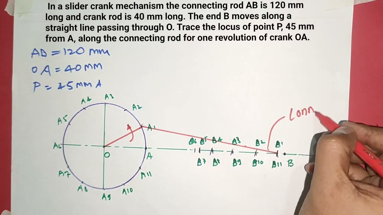 Locus of point on a connecting Rod of  slider crank mechanism. #mechanical 