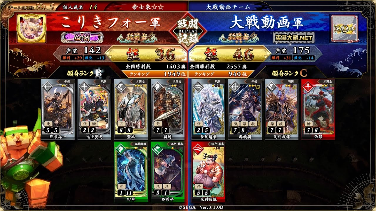 20260130【英傑大戦】【暴虐なる覇剣】【董卓】こりきフォーVS【武皇の大恩命】【源頼朝】