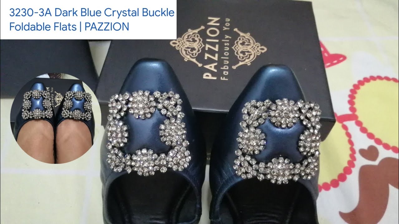 DARK BLUE CRYSTAL BUCKLE  SHOES UNBOXING & REVIEW | 3230-3A FORTABLE Flats | PAZZION