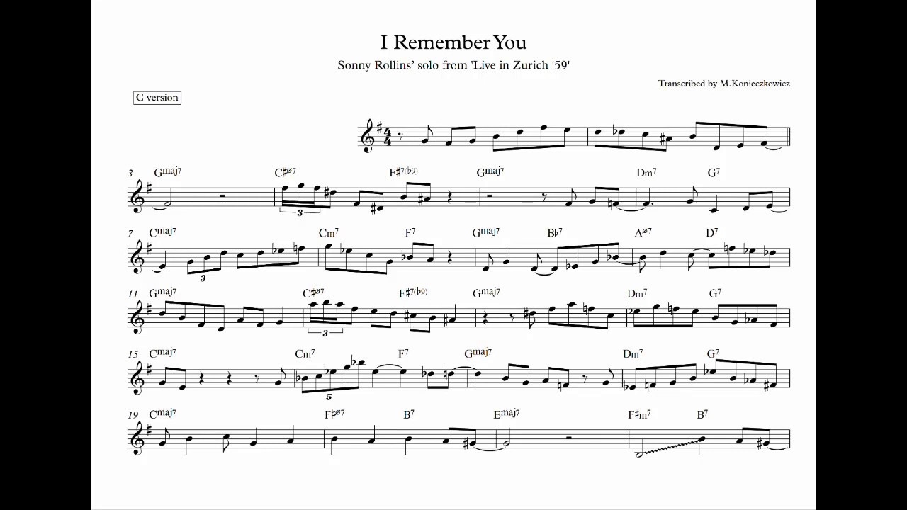 I Remember You - Sonny Rollins' solo transcription