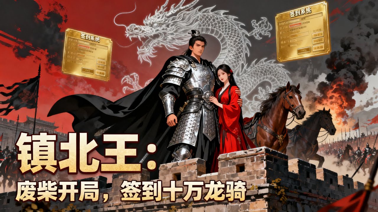 《鎮北王：廢柴開局，簽到十萬龍騎》穿成架空皇朝的廢柴王爺，剛醒來就被美人纏身，卻覺醒了簽到系統，開局召喚十萬龍騎橫掃北域，震驚女帝！#历史#玄幻#小说