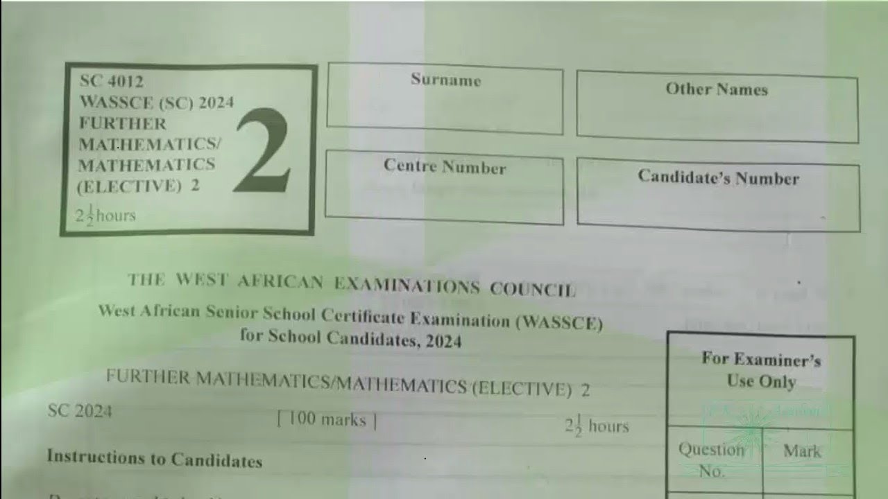 WASSCE 2024 Elective Mathematics || Further Mathematics paper 2 Optional Questions - Nigeria