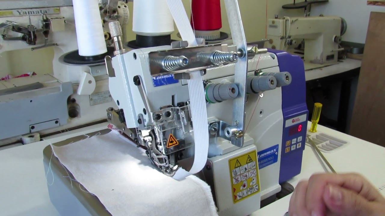 Como Colocar o aparelho de elástico na overlock Industrial e aplicando o elástico #harleycosturabela
