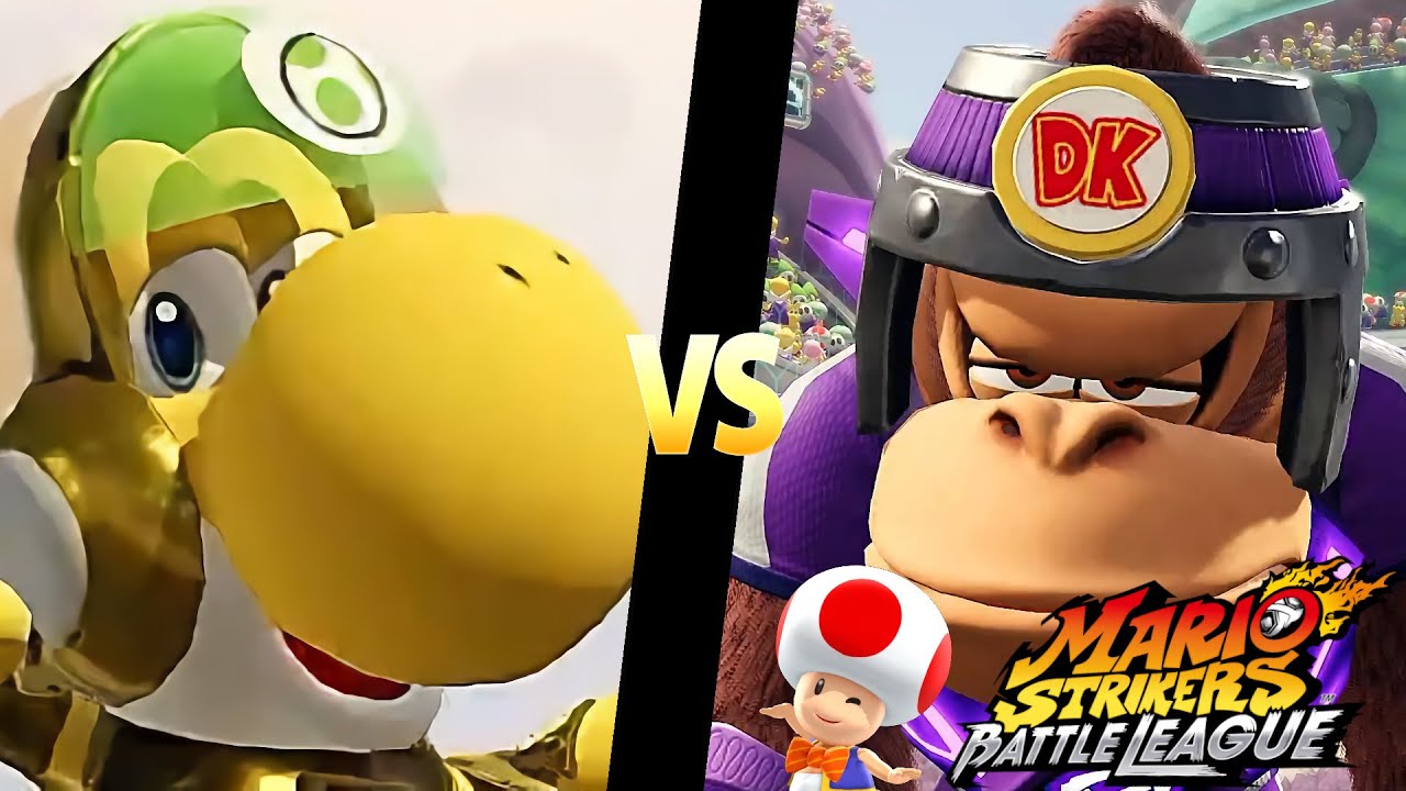 Mario Strikers Battle League Team Yoshi vs Team Donkey Kong in Planetoid