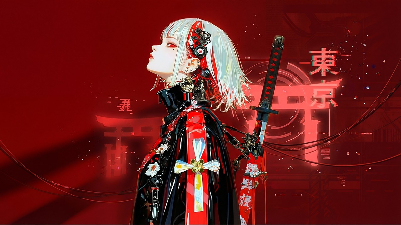 Japanese Dark Ambient Instrumental |🎴 Cyber Shrine — Guardian of Crimson Code | 赤き回路の刃