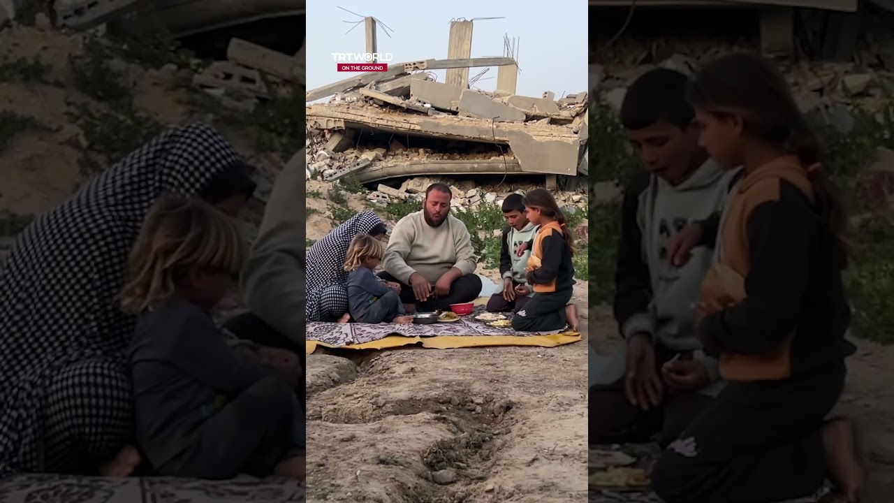 Palestinian family holds iftar outside destroyed home
