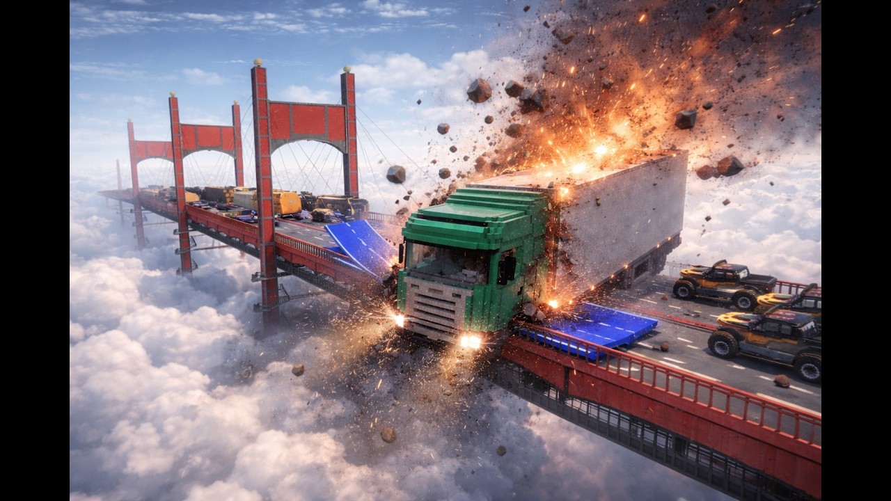 BRIDGE COLLAPSE? | 600 Semi Trucks vs BRIDGE | Teardown