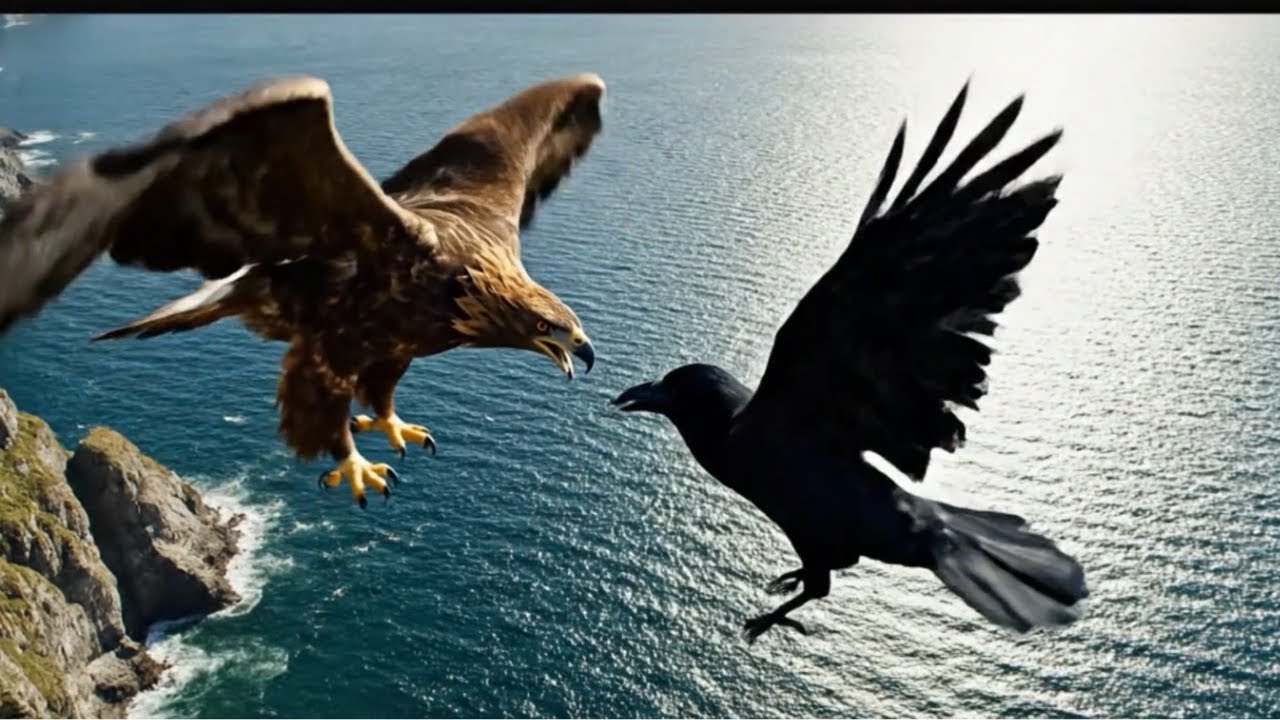 Cruel Black Crow Attacks Baby Eagle on Cliff | Horrifying Ending Under the Sea