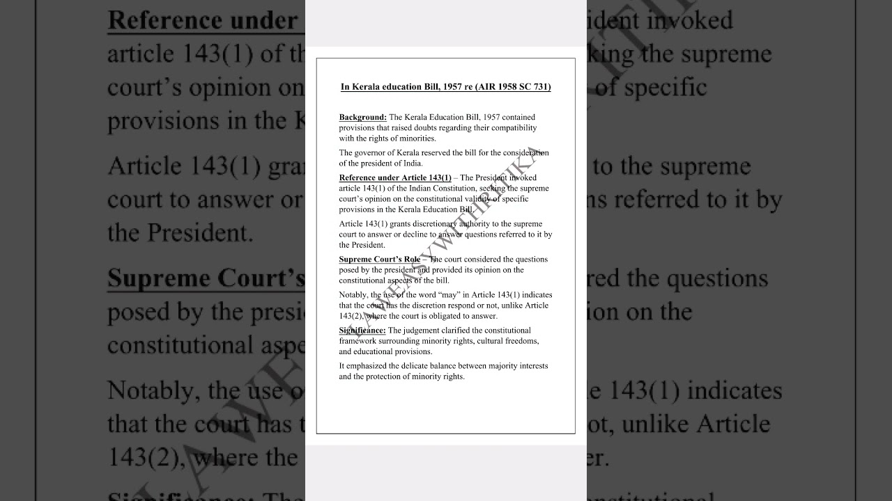 In Kerala education Bill, 1957 case, #fact, #issues, #judgment, #viralvideo, #trendingvideo