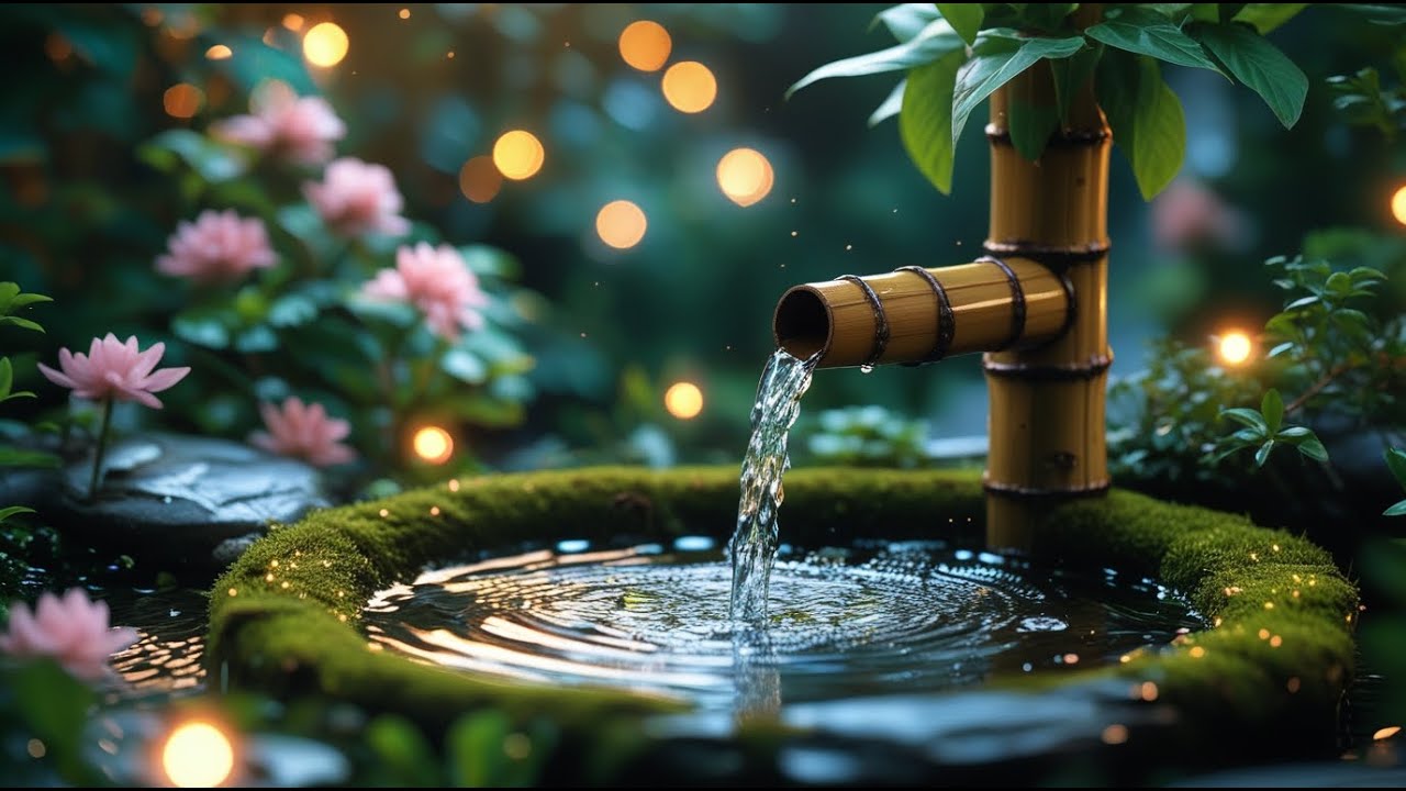 Relaxing Music + Soothing Water Sound  – Gentle Water Drips & Soft Piano for Night Calm.