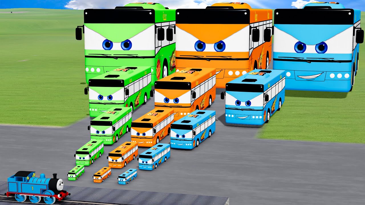 Big & Small Colors Buses Lightning Mcqueens vs Trains | BeamNG.Drive