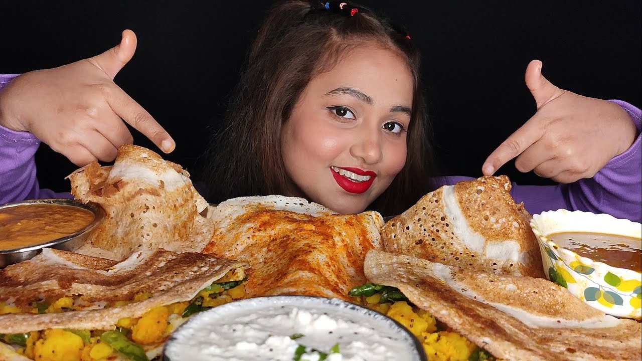 Eating 3 types of Dosa🤤😋 ll Masala Dosa, Podi Dosa, Ghee roasted dosa🔥ll Indian food ll Mukbang+asmr