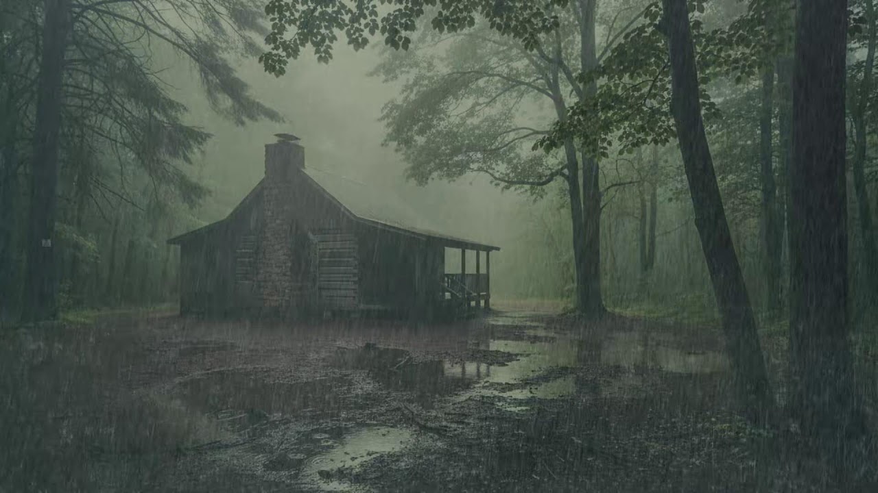 Cozy Forest Cabin in the Rain at Night | Deep Sleep