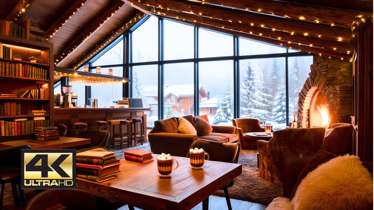 🔥 Cozy Winter Café Jazz & Lo-Fi | Warm Coffee Shop Ambience with Snowy Forest View☕🎷