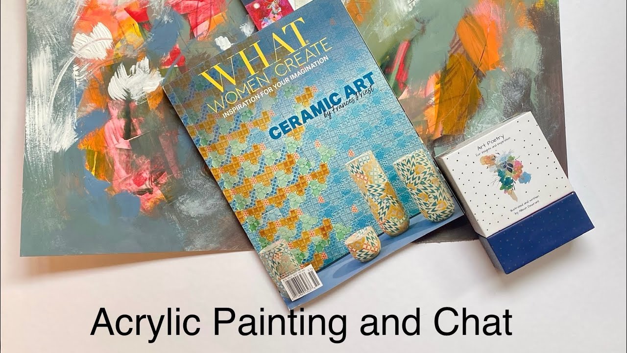 Art magazine, acrylic painting on paper, and art chat.