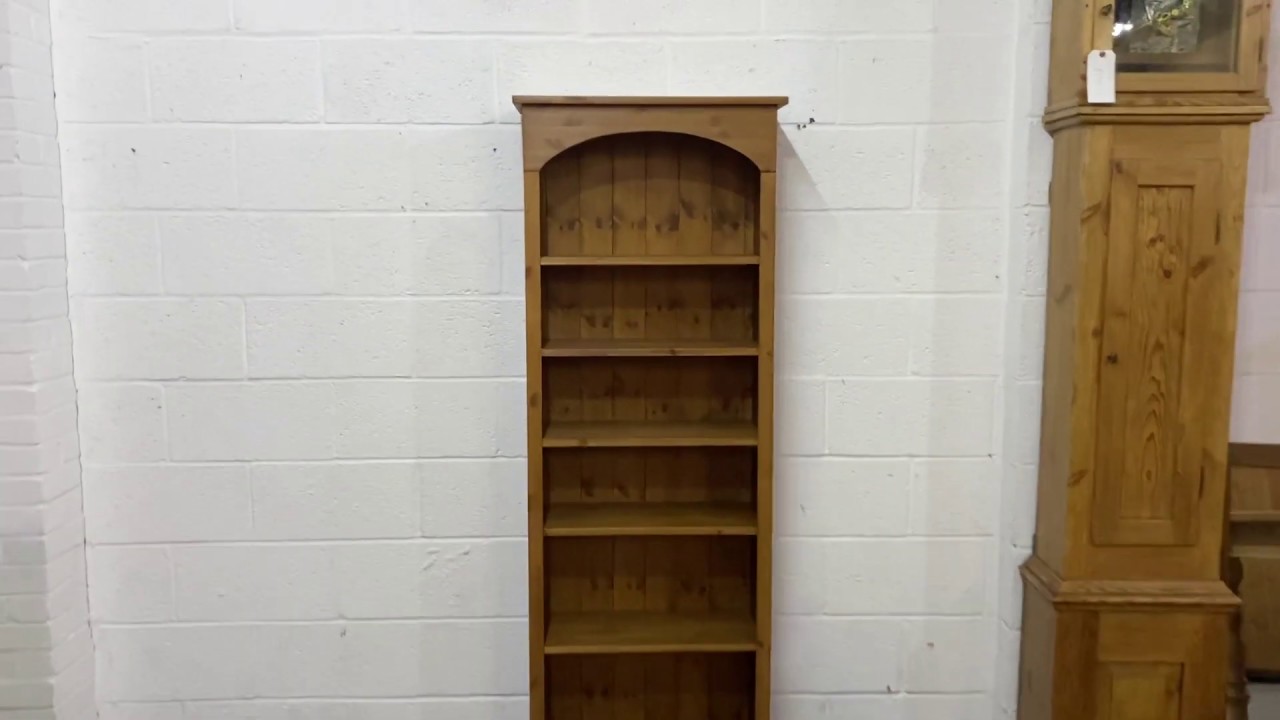 Tall Slim Pine Bookcase With Adjustable Shelves (F4264B) - Pinefinders Old Pine Furniture Warehouse